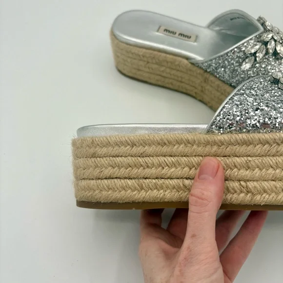 Miu Miu Women's Crystal-Embellished Glitter Platform Sandals Size 36 US Size 6 - Picture 3 of 8